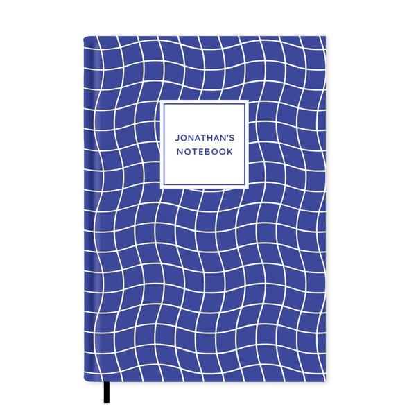 Blue Wavy Check Personalised Notebook A5