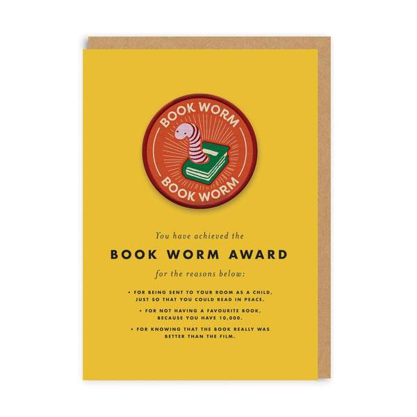 Book Worm Woven Patch Greeting Card