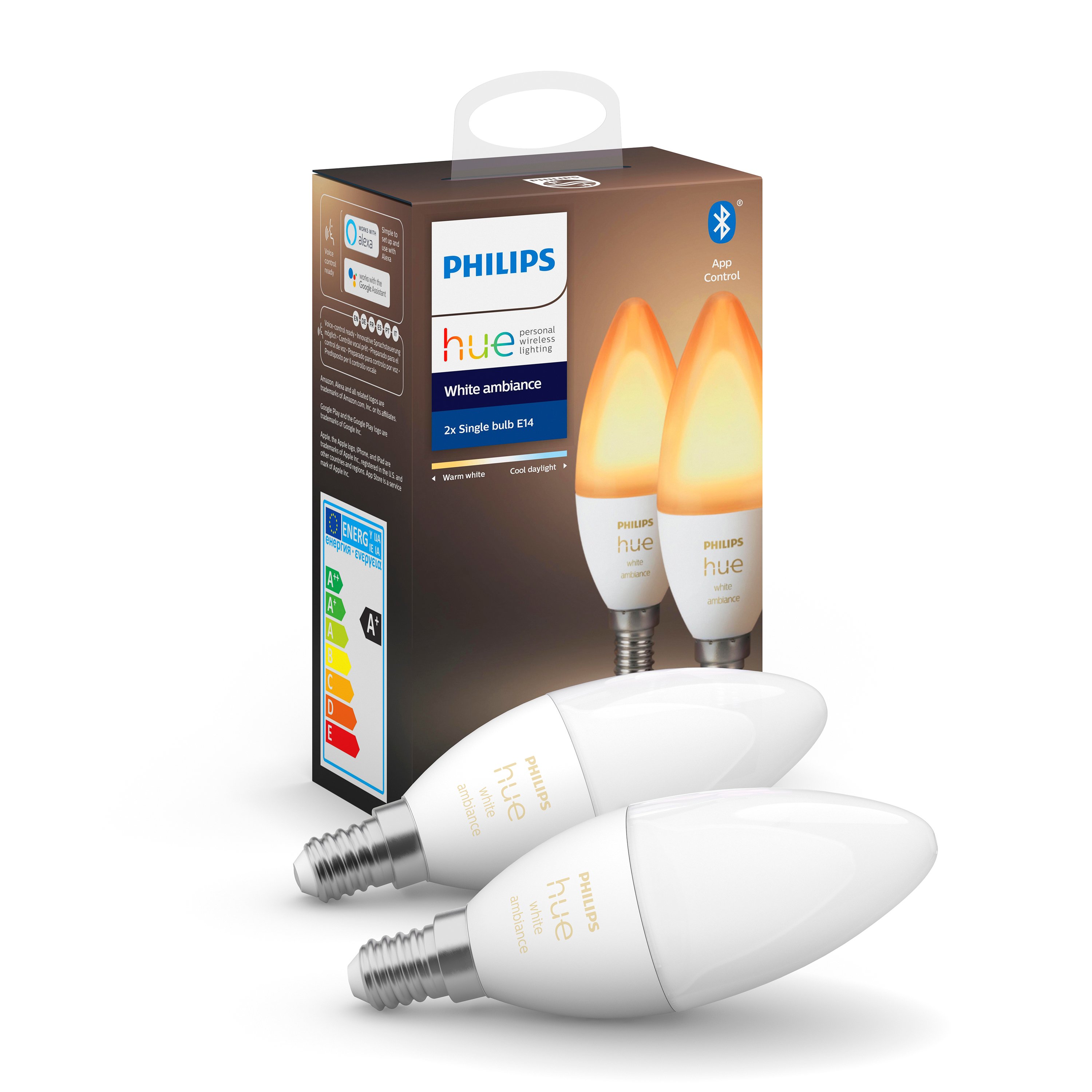 Philips Hue - E14 2-Pack Bulb - White Ambience - Bluetooth