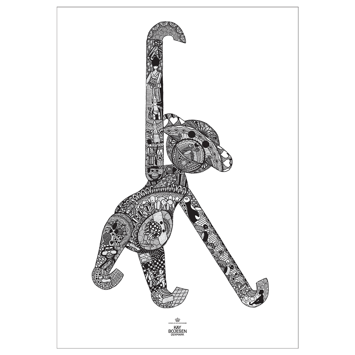 Kay Bojesen - Monkey Poster 50 x 70 cm - Black/White (39488)