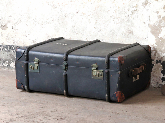 Grey Vintage Steamer Trunk Black