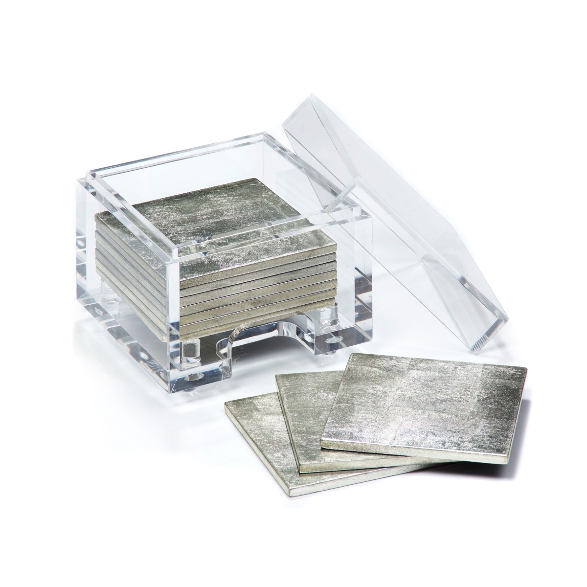 Posh Trading I Coasters I Coastbox Clear I Silver Leaf I Silver