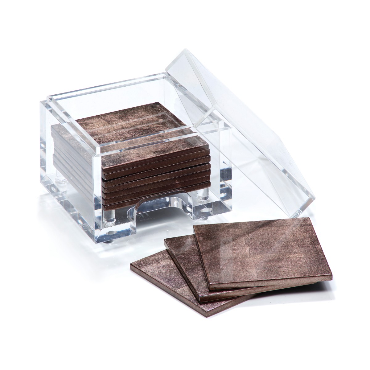 Posh Trading I Coasters I Coastbox Clear I Silver Leaf I Taupe