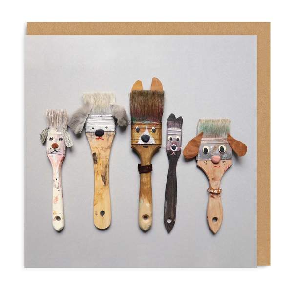 Paintbrush Dogs Square Greeting Card