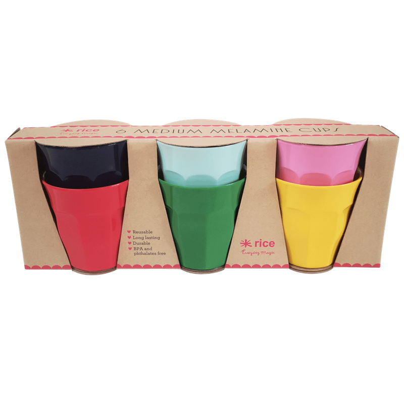 Rice - Medium Melamine Cups 6 Pcs. - Favorite Colors