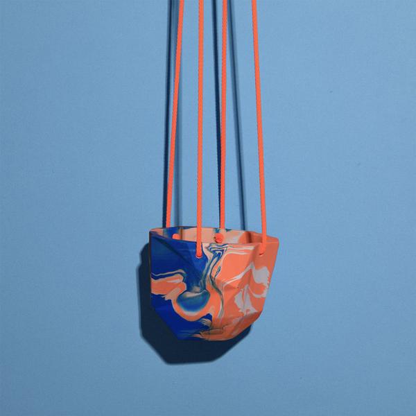 Medium Cobalt & Orange Geometric Hanging Planter