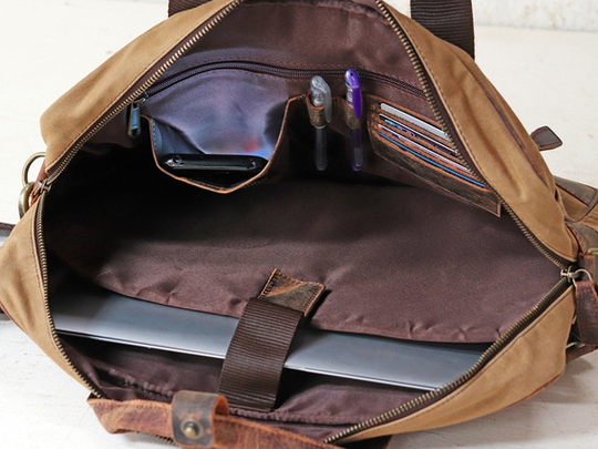 Canvas and Leather Laptop Bag for Women