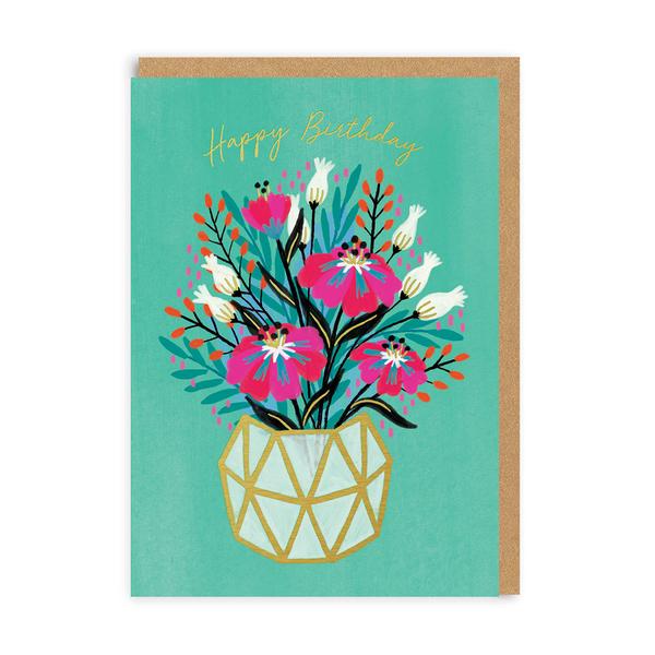Happy Birthday Floral Vase Greeting Card