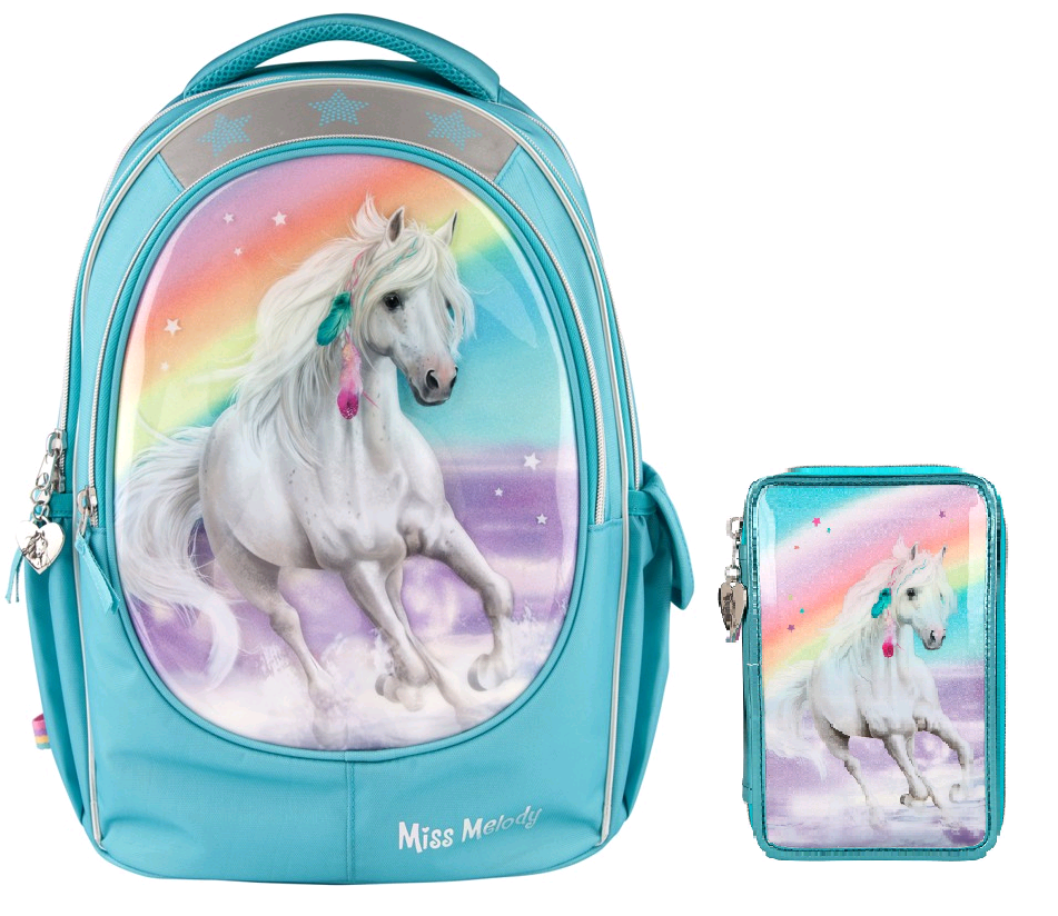Miss Melody - School Backpack + Triple Pencil Case - Rainbow