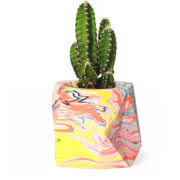 Small Coral & Lilac Geometric Plant Pot