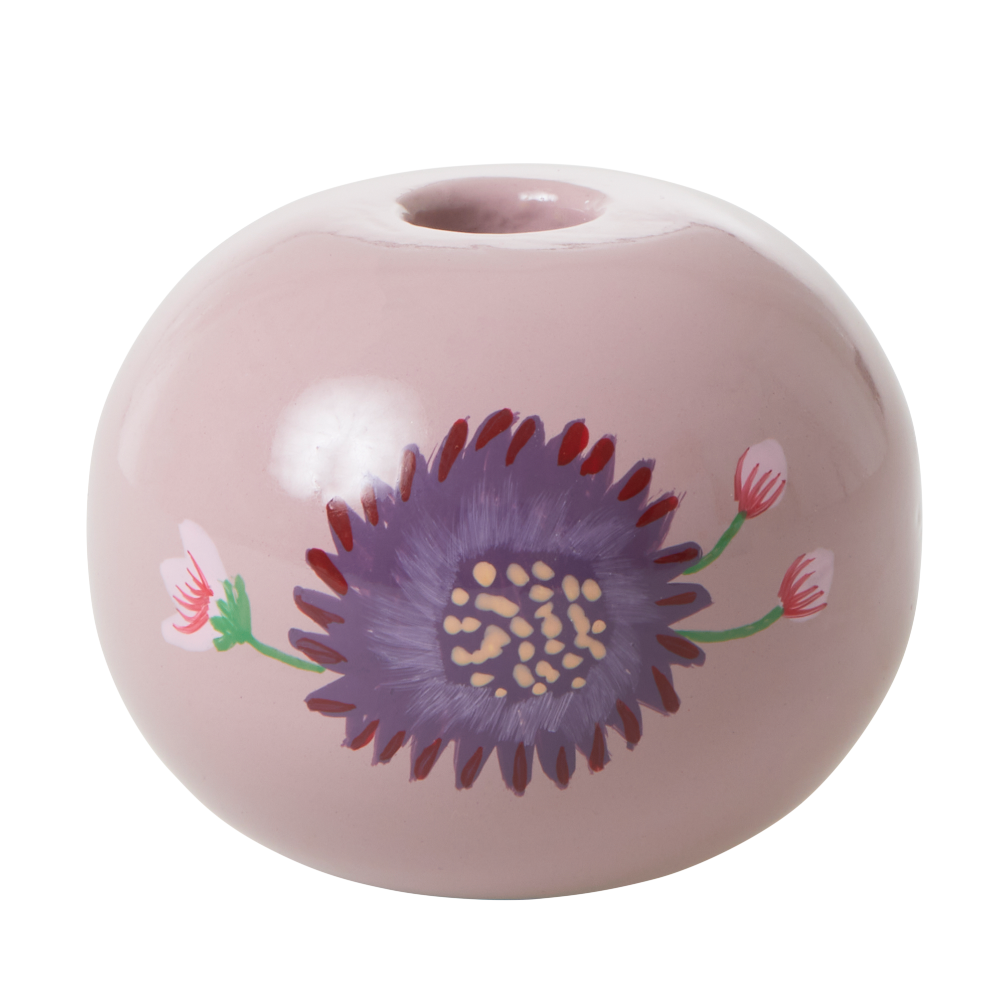 Rice - Metal Candleholder Small - Lavender w. Handpainted Flower
