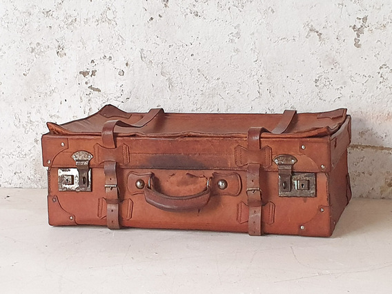 Large Brown Leather Suitcase Brown