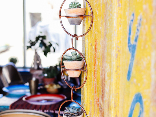 Clay Pot In Metal Hanger Set of 3 Brown