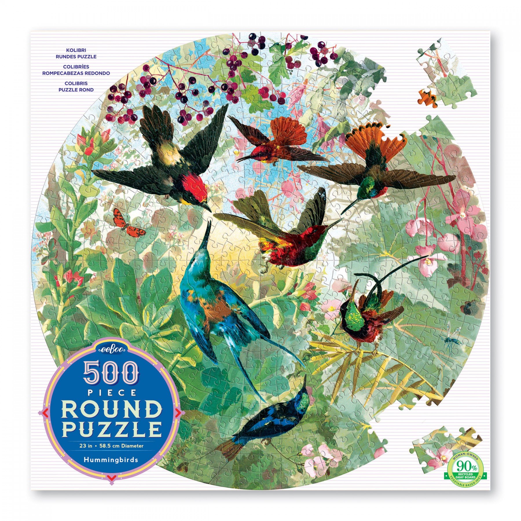 eeboo - Round Puzzle - Hummingbirds, 500 pc (EPZFHMB)