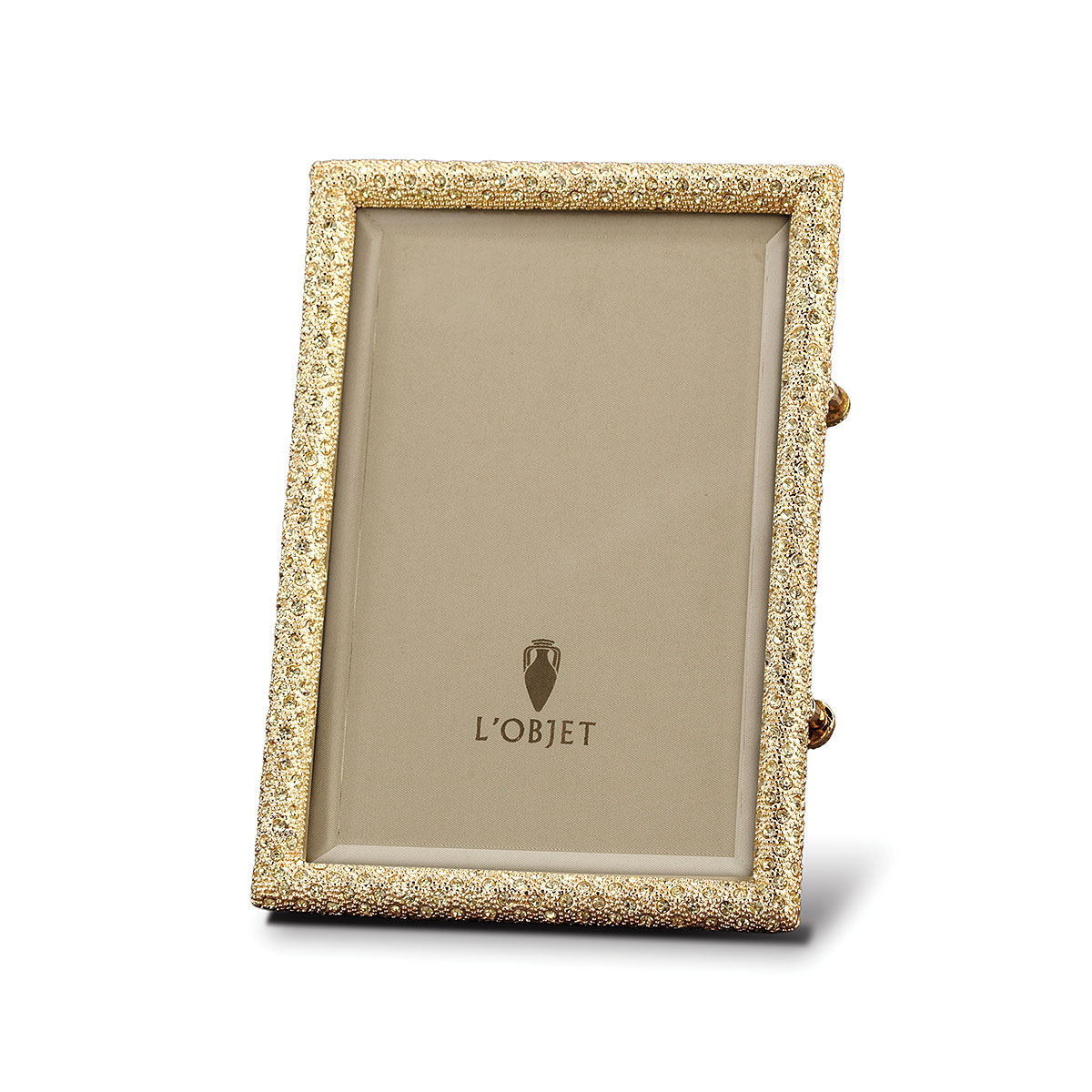 L'Objet I Rectangular Pave Frame Large Gold Yellow Crystals
