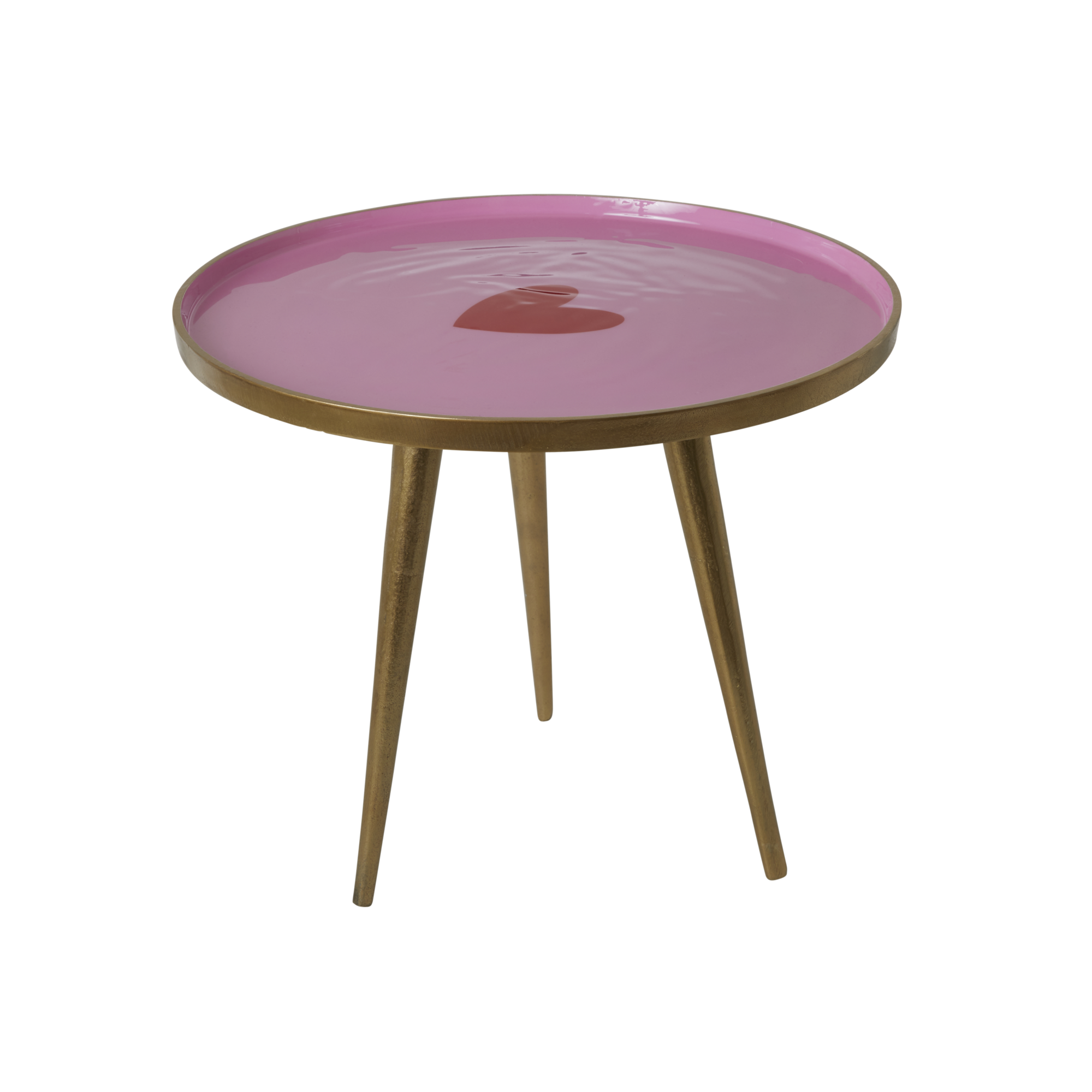 Rice - Round Metal Side Table Small - Pink with Heart