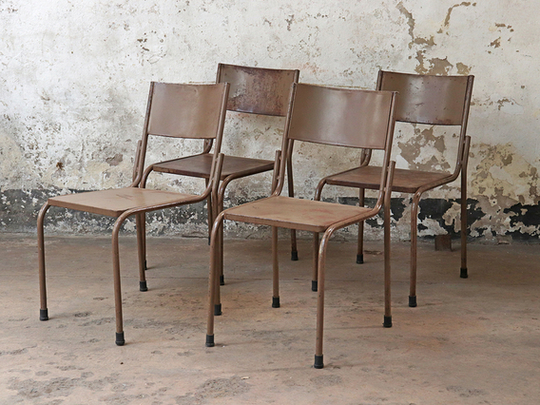 Set of 4 Vintage Metal Stacking Chairs