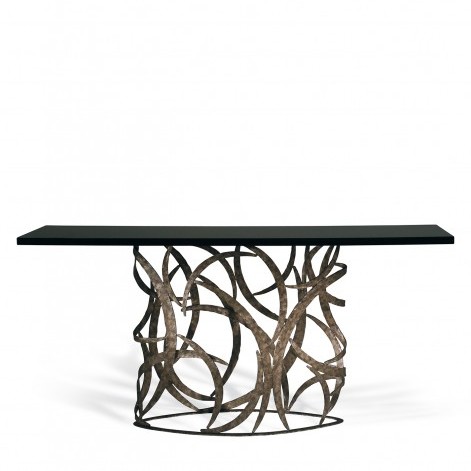 Porta Romana I Elliptical Miro Console Table BURNT SILVER WITH BLACK LACQUER TOP