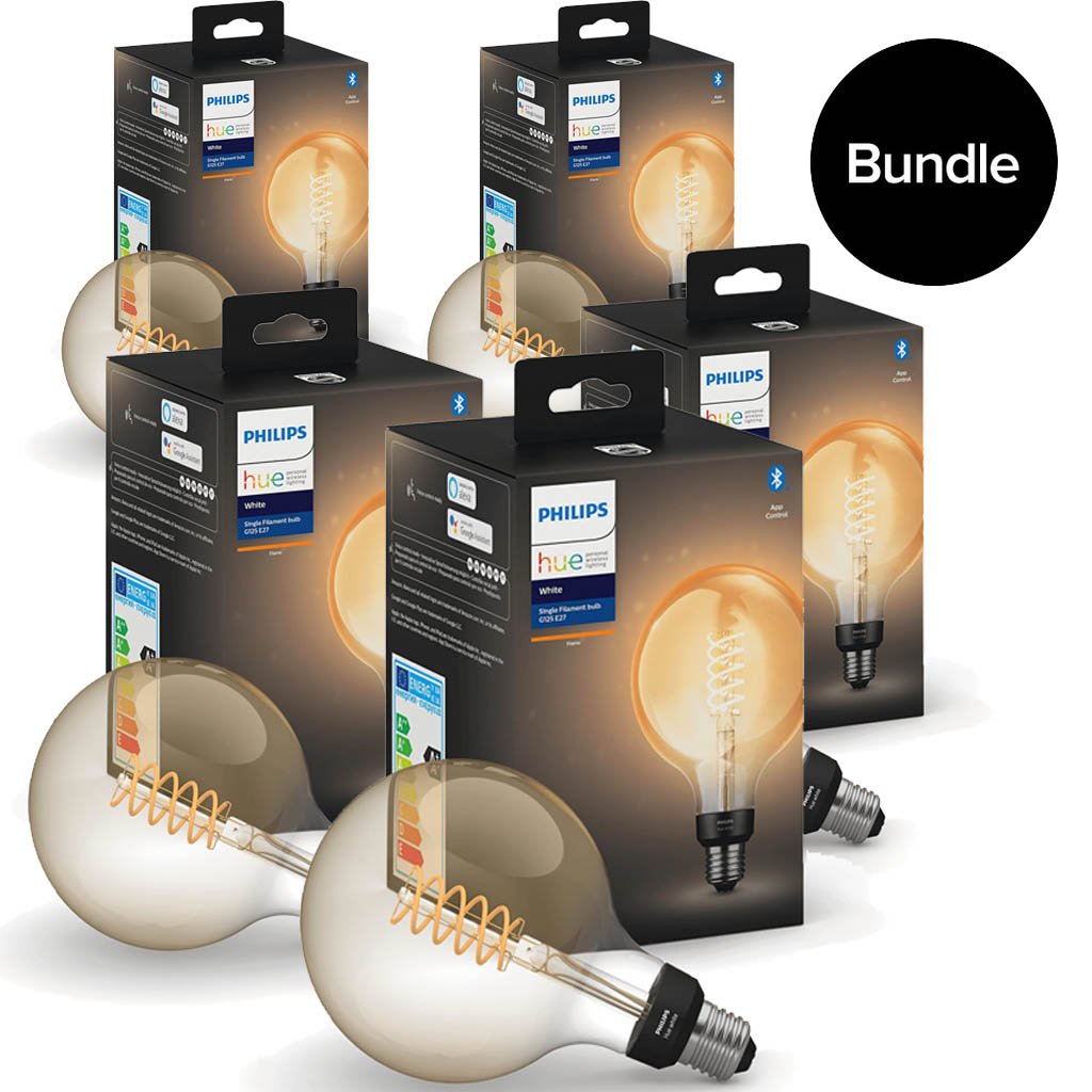 Philips Hue - 5x E27 Filament G25 Globe - Warm White - Bluetooth - Bundle