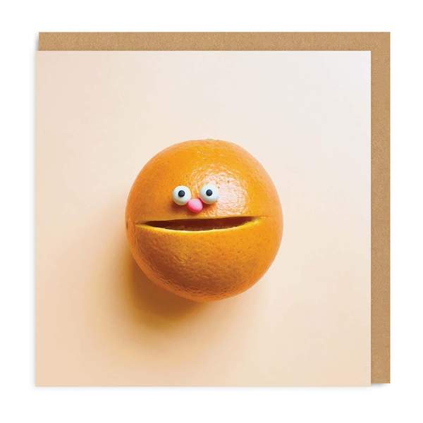 Orange Smiley Face Square Greeting Card