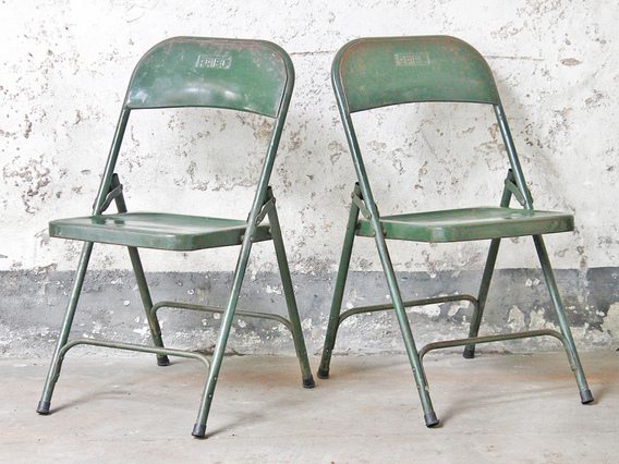Vintage Metal Folding Chair - Green Medium
