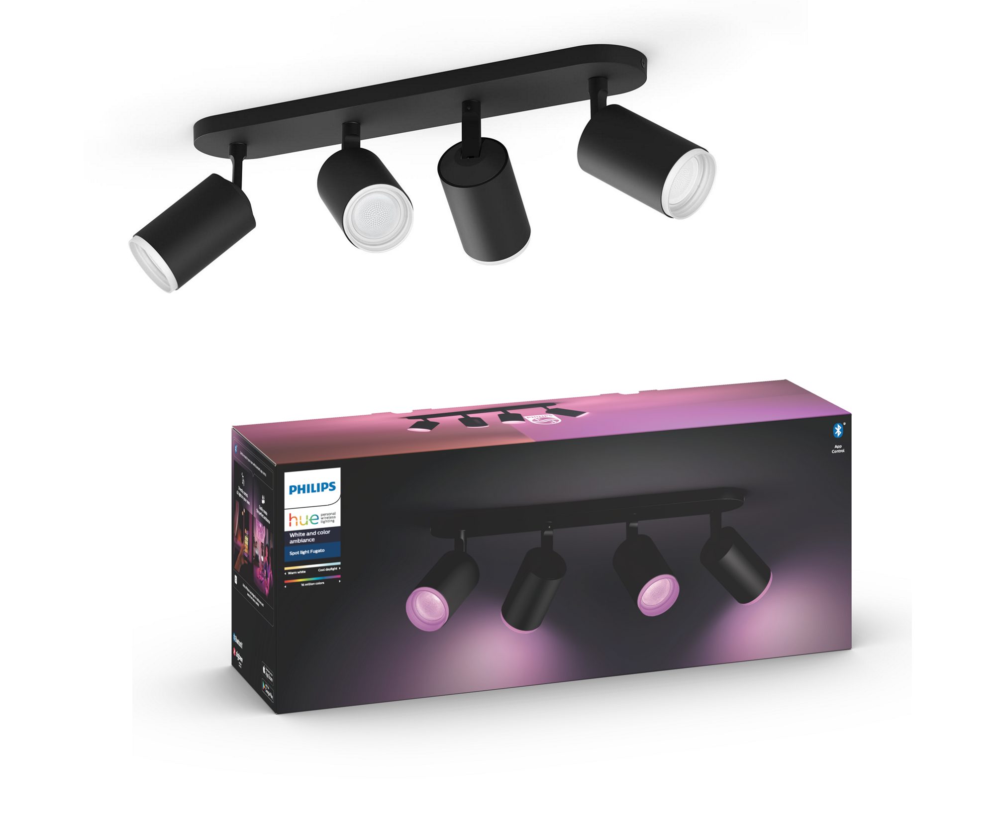 Philips Hue - Fugato 4-Spot Black - White & Color Ambiance - Bluetooth