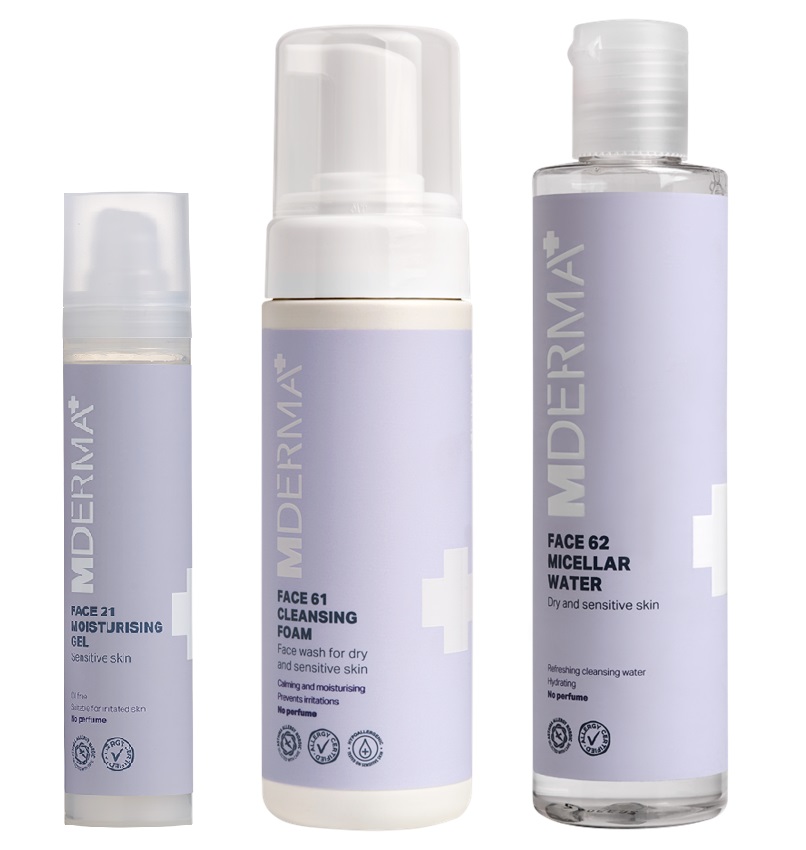 MDerma - FACE21 Moisturising Gel 50 ml + FACE61 Cleansing Foam 150 ml + FACE62 Micellar Water 200 ml