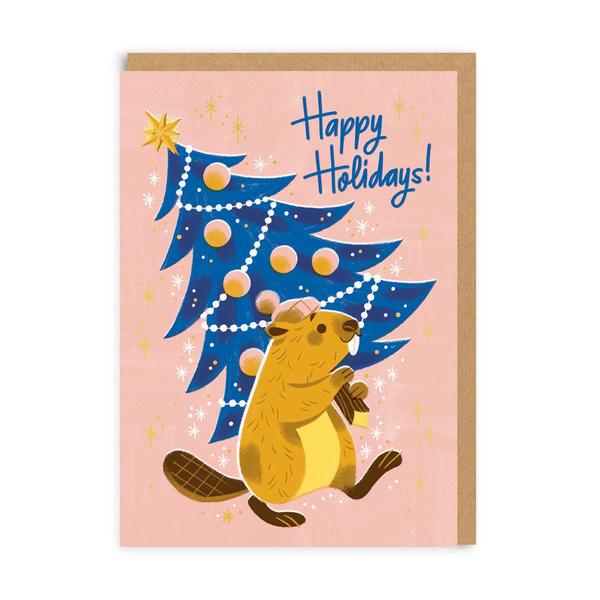 Happy Holidays Beaver Christmas Card