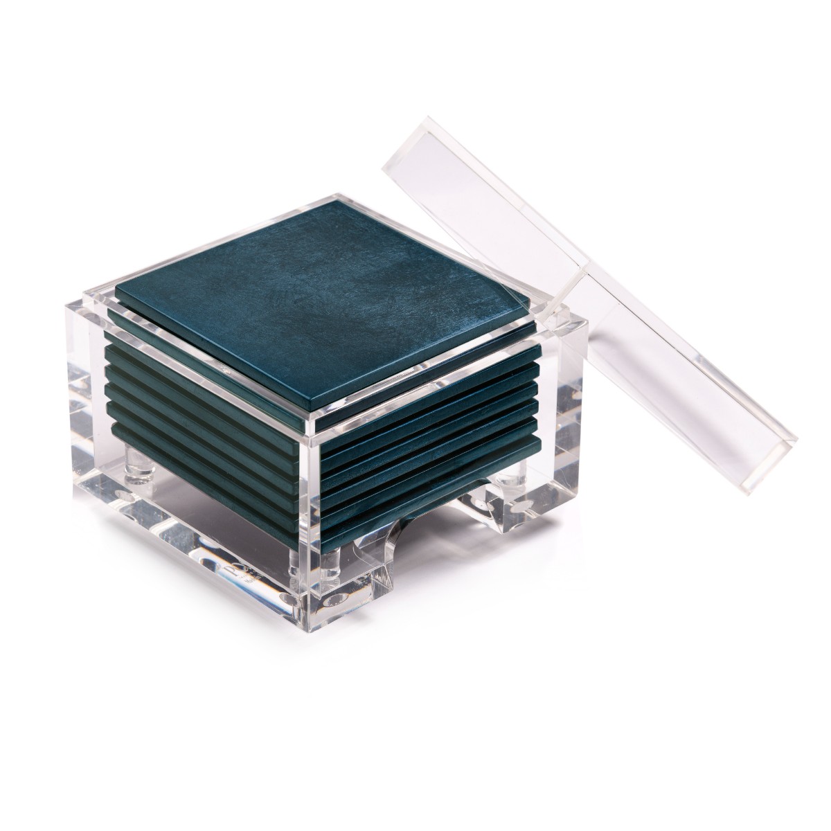 Posh Trading I Coasters I Coastbox Clear I Silver Leaf I Matte Blue