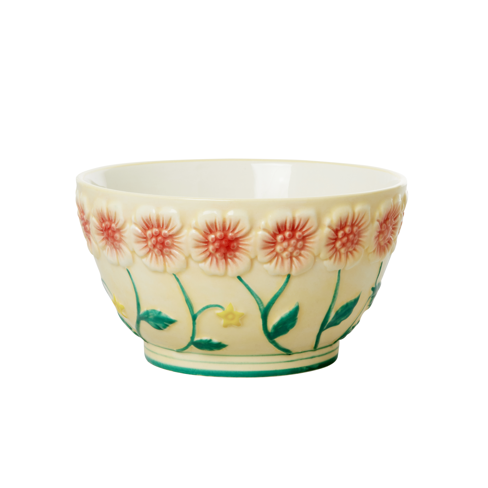 Rice - Ceramic Bowl with Embossed Flower Design - Creme