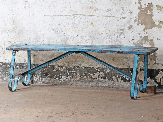 Vintage Iron And Teak Bench Medium