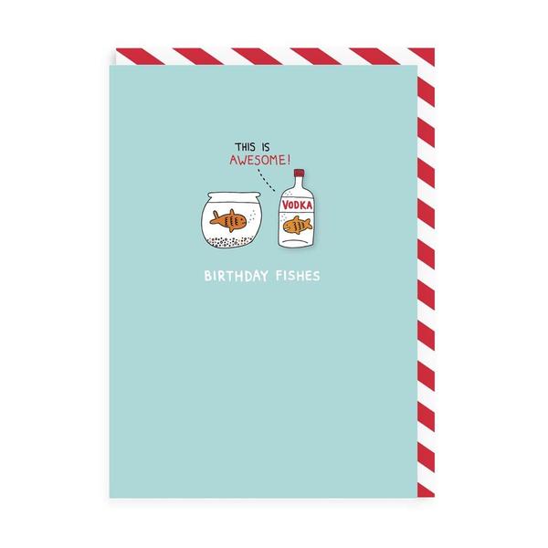 Birthday Vodka Fishes Enamel Pin Card