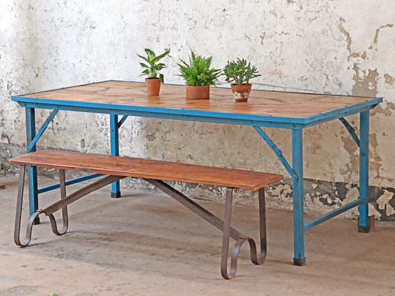 Industrial Style Folding Table - Extra Large Blue