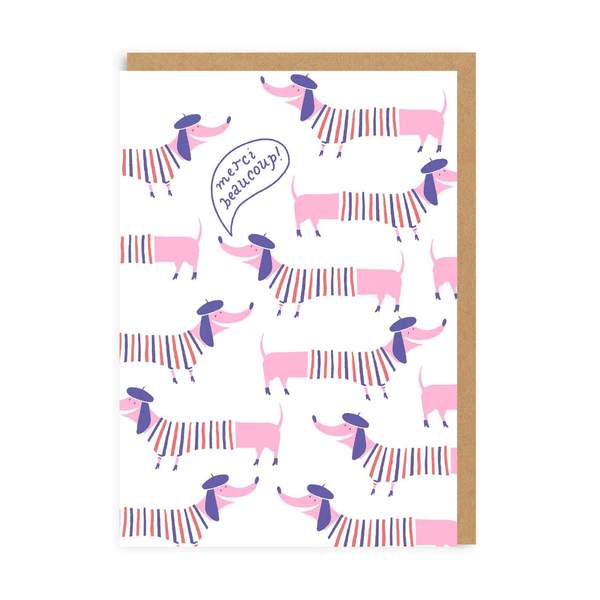 Merci Beaucoup Sausage Dog Thank you Greeting Card