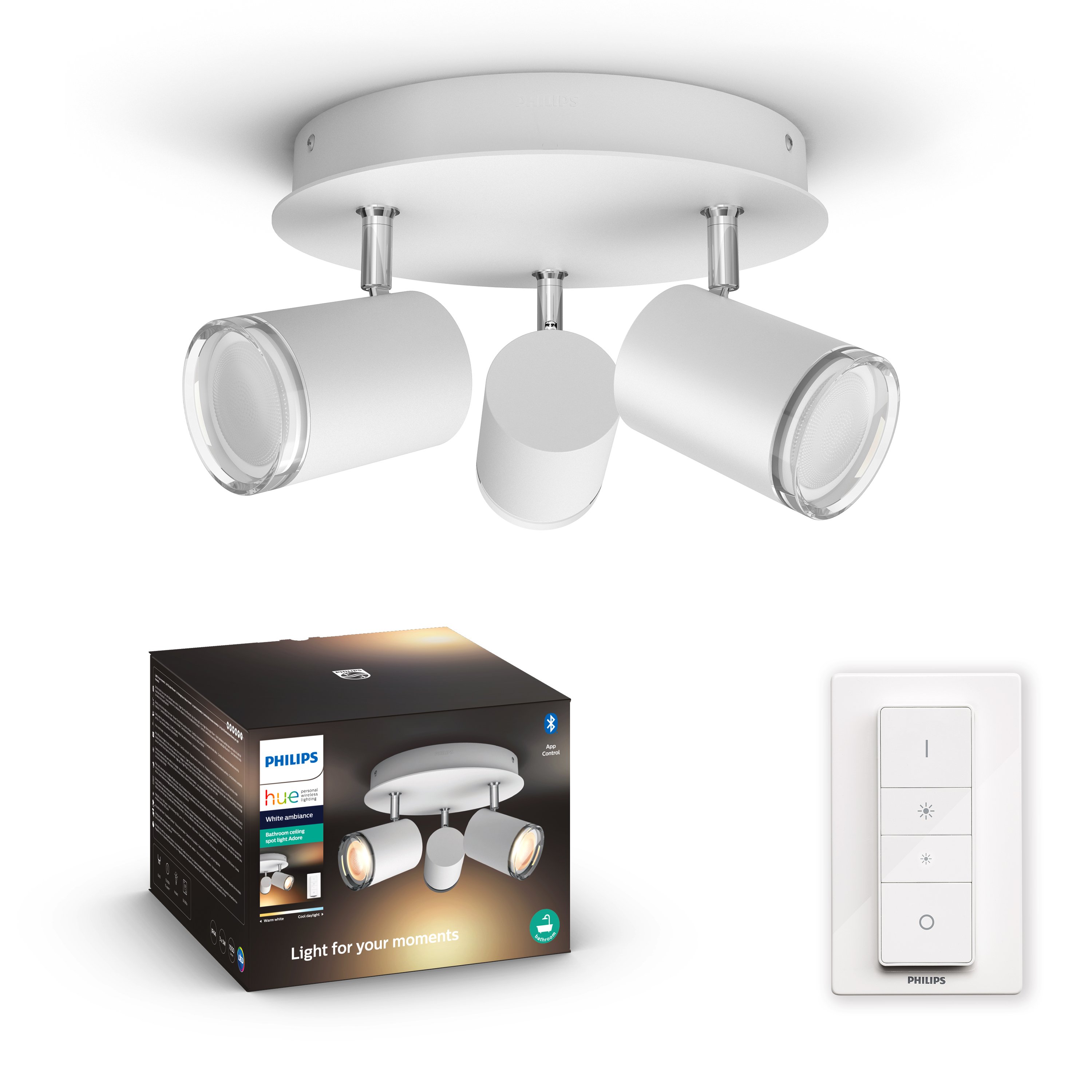 Philips Hue - Adore Hue plate/spiral white 3x5.5W - White Ambiance - Included Hue dimmer switch