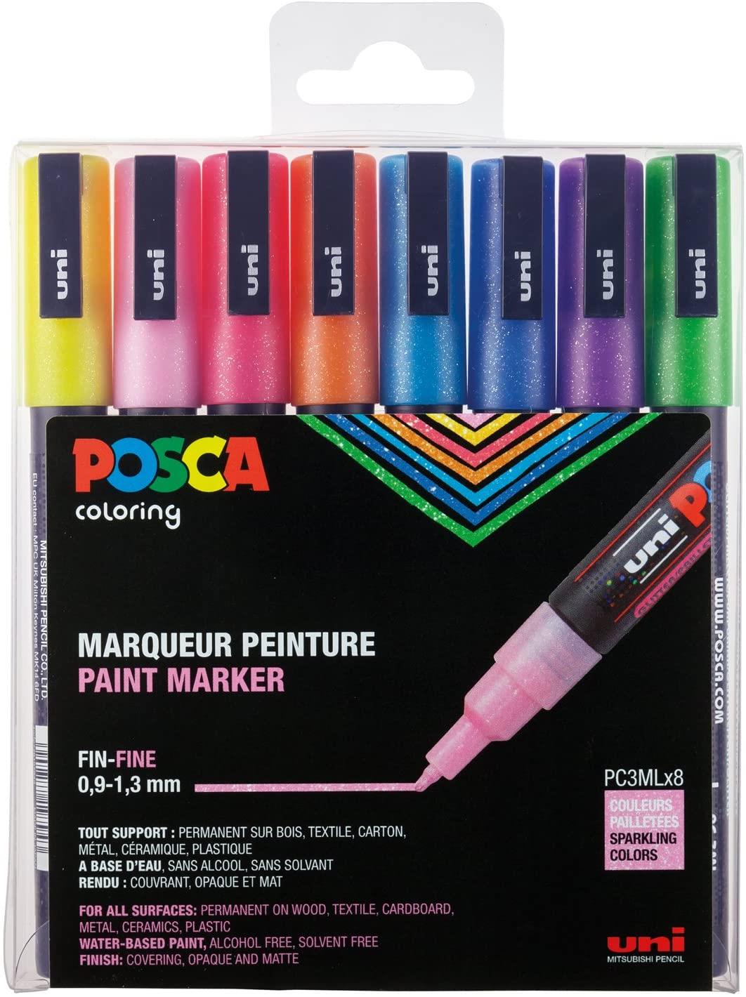 Posca - PC3M - Fine Tip Pen - Sparkling Colors, 8 pc