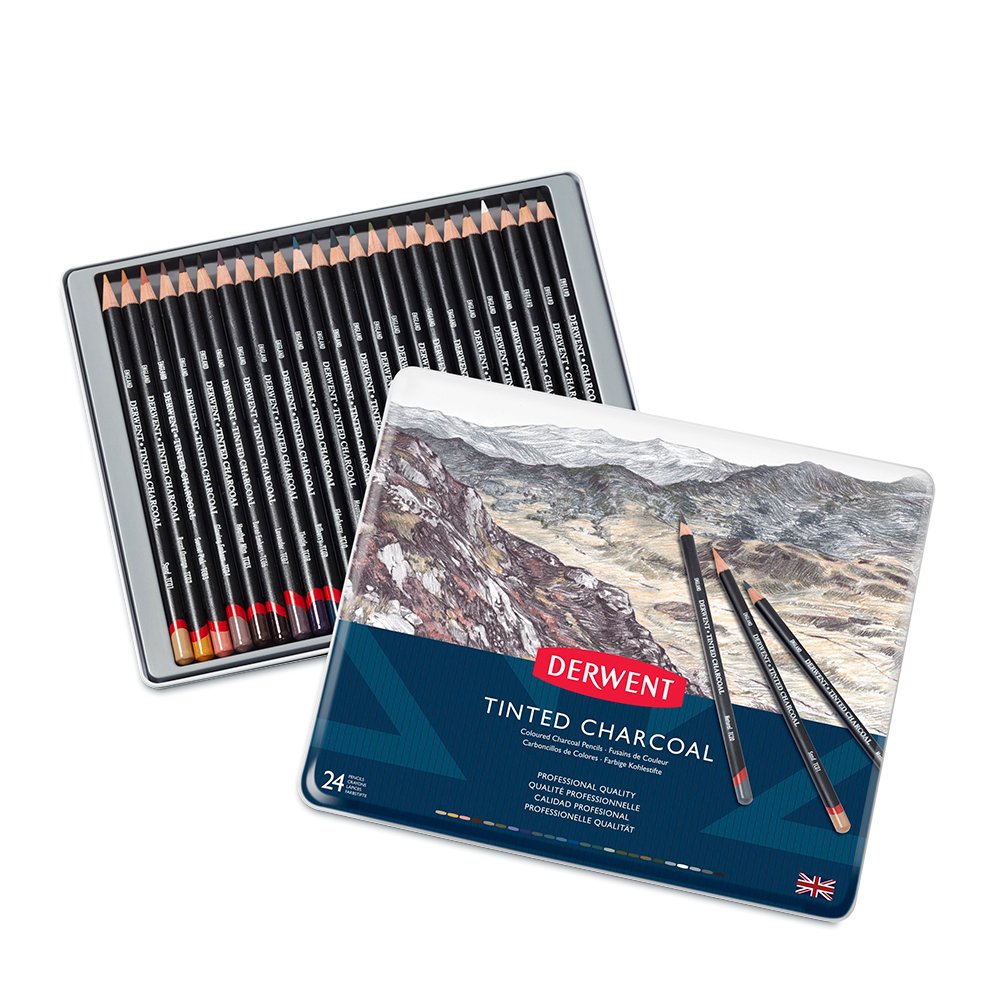 Derwent - Tinted Charcoal Pencils, 24 Tin