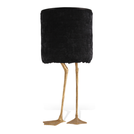 Porta Romana I Duck Feet Lamp I Decayed Gold With Black Duck Feather Shade/Black Satin Lining