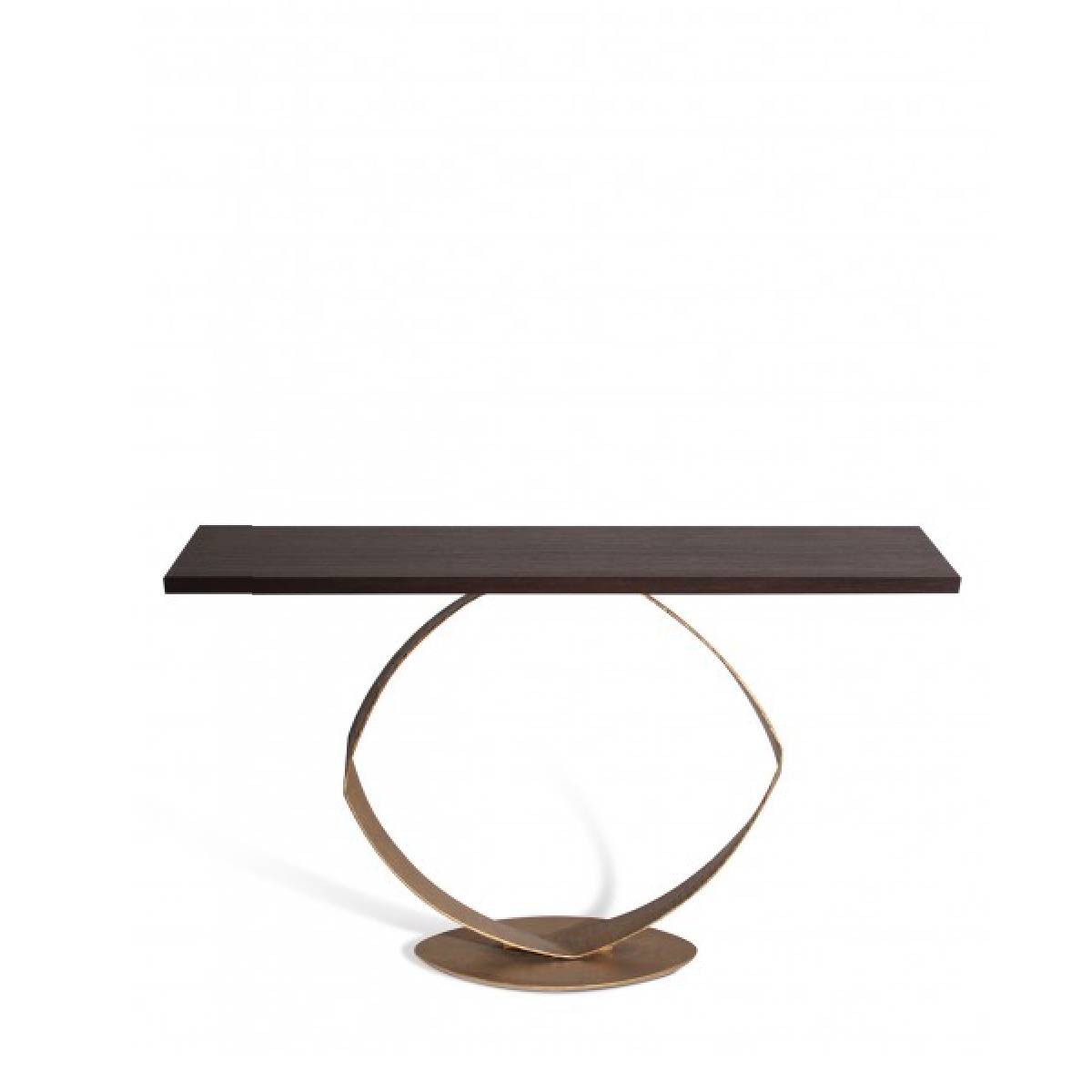 Porta Romana I 'O' Console Table FRENCH BRASS WITH DARK FUMED OAK TOP
