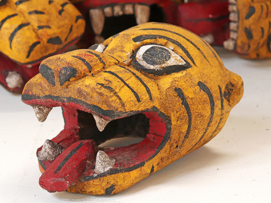 Old Wooden Tiger's Head - Small Yellow