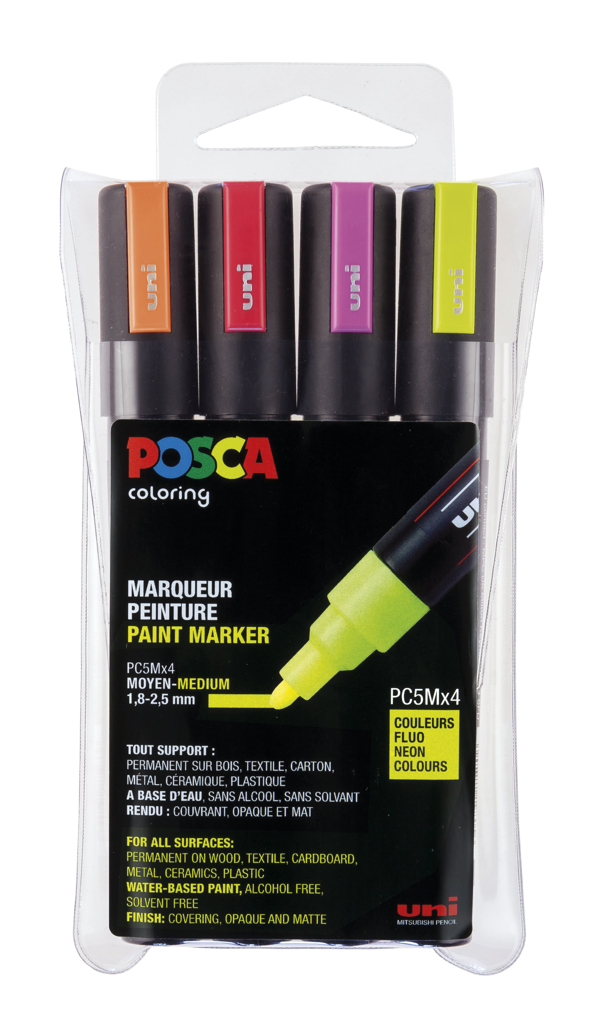 Posca - PC5M - Medium Tip Pen - Neon colors, 4 pc