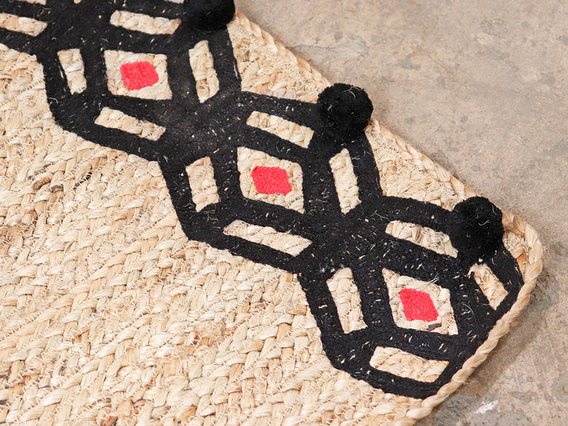 Large Handwoven Natural Rug - Black Hexagon Extra Large