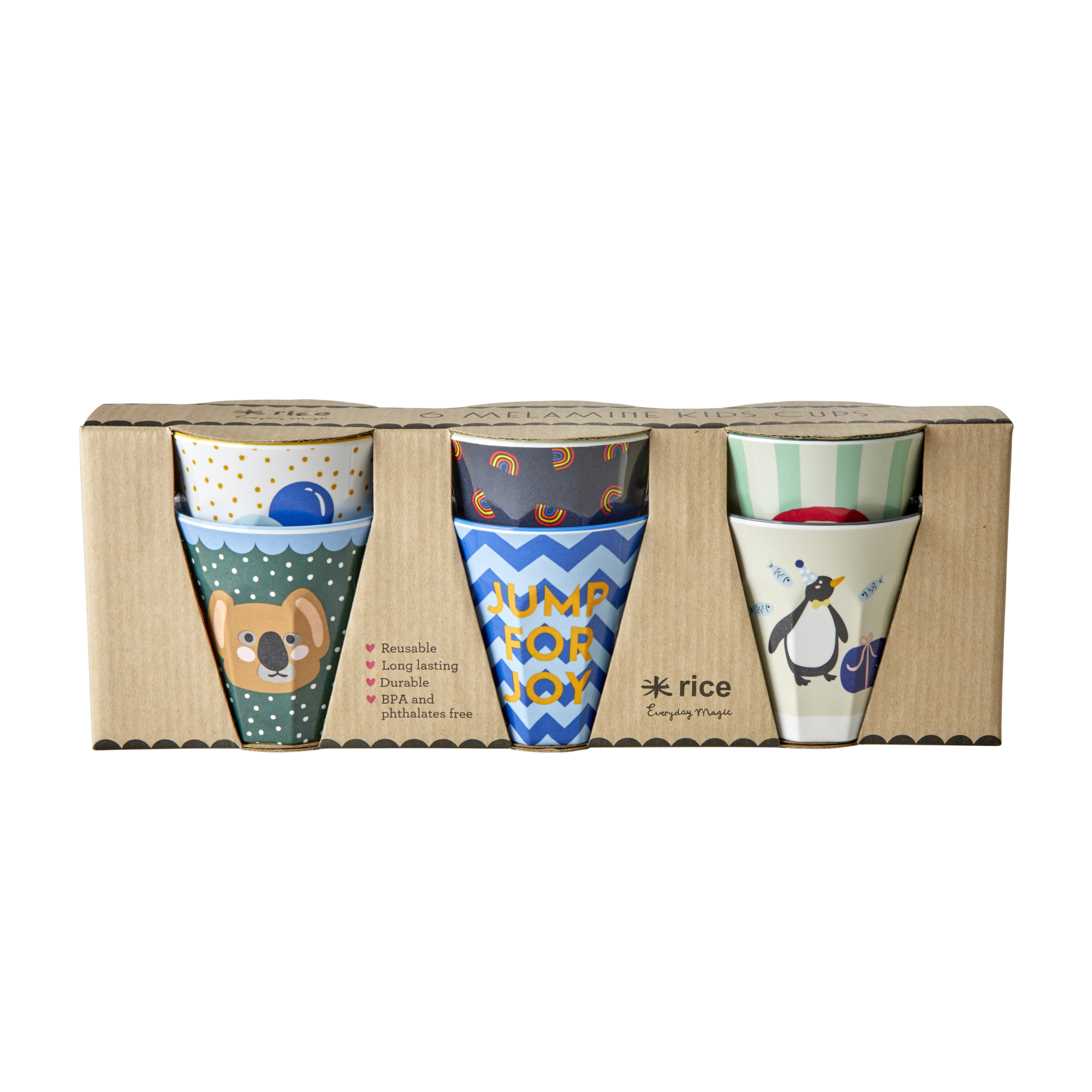 Rice - 6 Pcs Small Melamine Kids Cups - Green Party Animal Prints