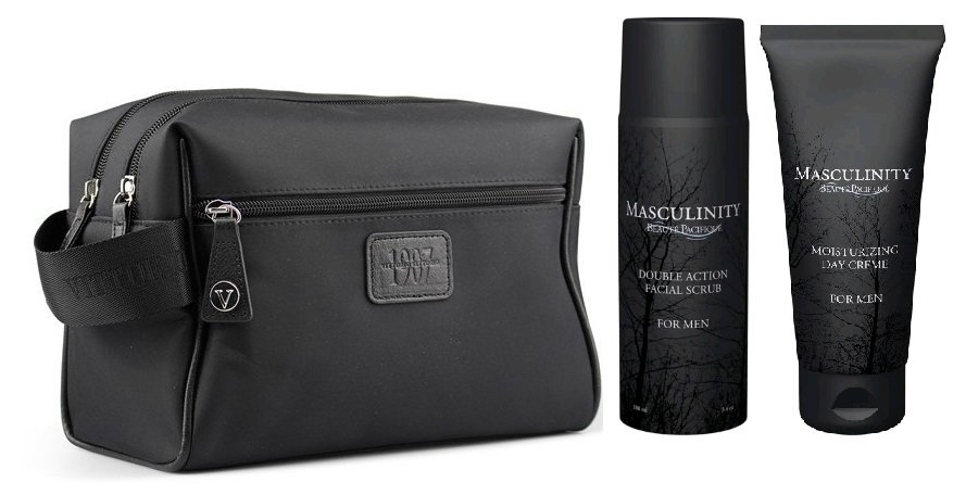 Vittorio - 2 Room Men Washbag + Beauté Pacifique Masculinity Day Creme for Men 100 ml & Facial Scrub 100 ml