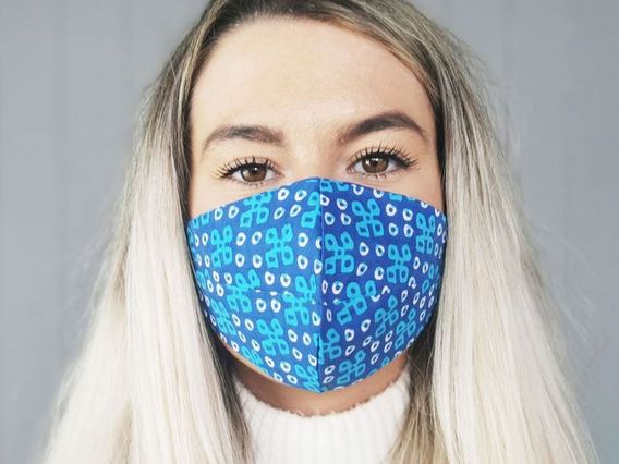 Patterned Blue Cotton Face Mask Blue