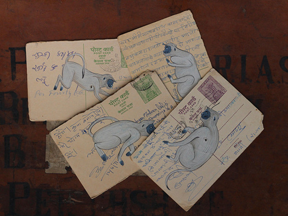 Hand-painted Vintage Indian Postcard - Mischievous Monkey