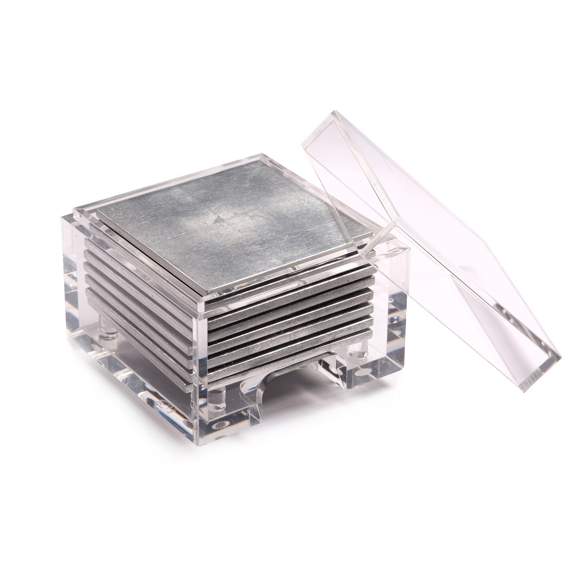 Posh Trading I Coasters I Coastbox Clear I Silver Leaf I Matte Silver