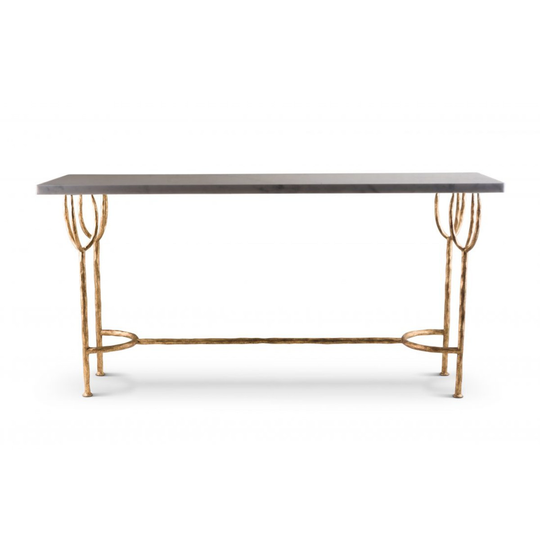 Porta Romana I Logan Large Console Table I Gold With Calacatta Primavera