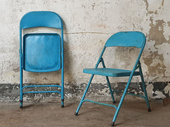 Metal Vintage Folding Chairs Blue Brown Medium