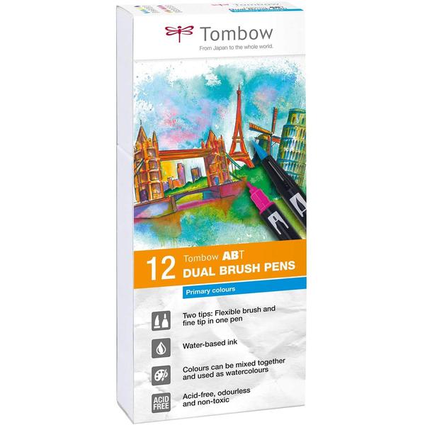 Tombow ABT Primary Colours Brush Pens - Set of 12